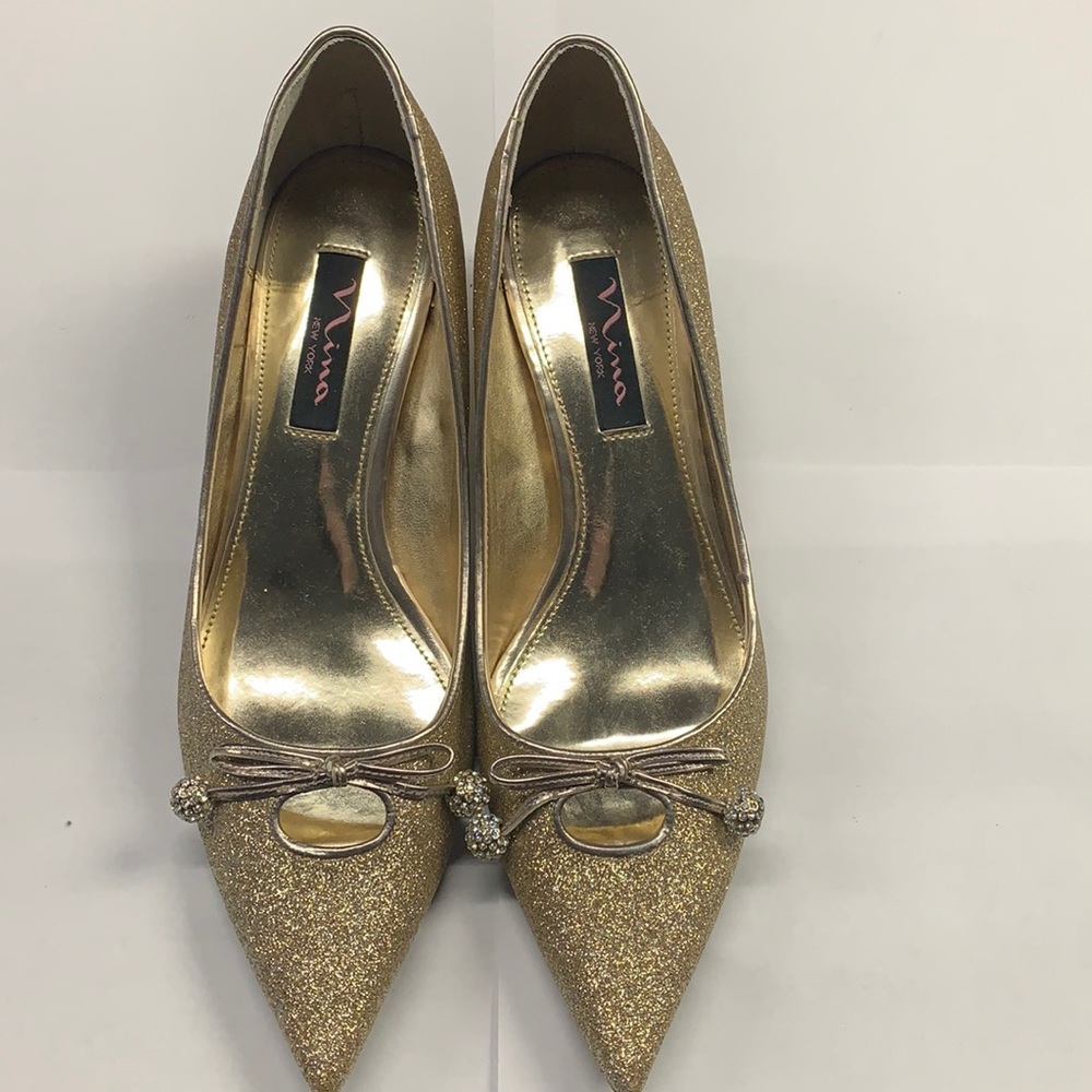 Nina Gold Glitter Kitten Heels